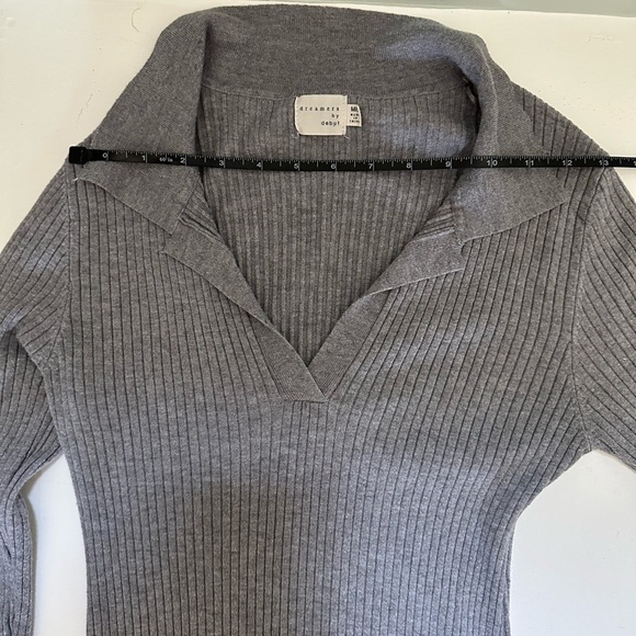 Dreamers by Debut Gray Ribbed Collard Knit Dress with small slit size M/L - Picture 7 of 12